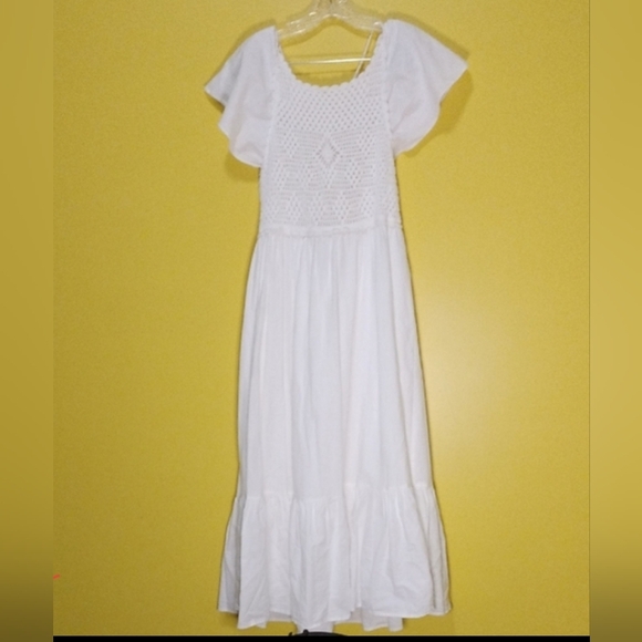 Zara White Scoop Neck Flutter Sleeve Midi Dress Size Medium - Picture 7 of 10